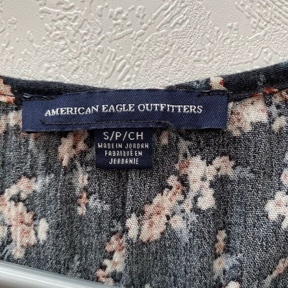 American Eagle Floral Lace-Up Peasant Blouse | Boho Top Size S - Picture 3 of 5